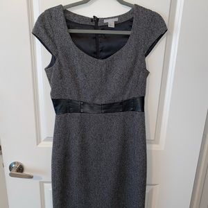 Grey w/ black leather accent sheath dress